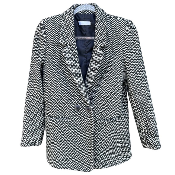 ANINE BING Fishbone Blazer Wool Blend Relaxed Fit Women’s XS Black/Green/White - Picture 2 of 15